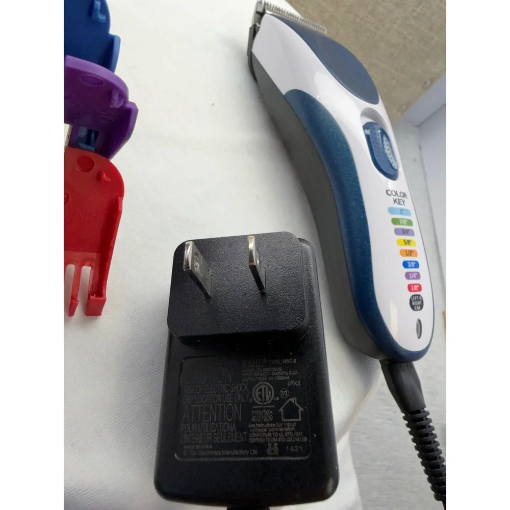 Wahl Color Pro Corded Hair Clipper Trimmer White Blue with Color Coded Guards